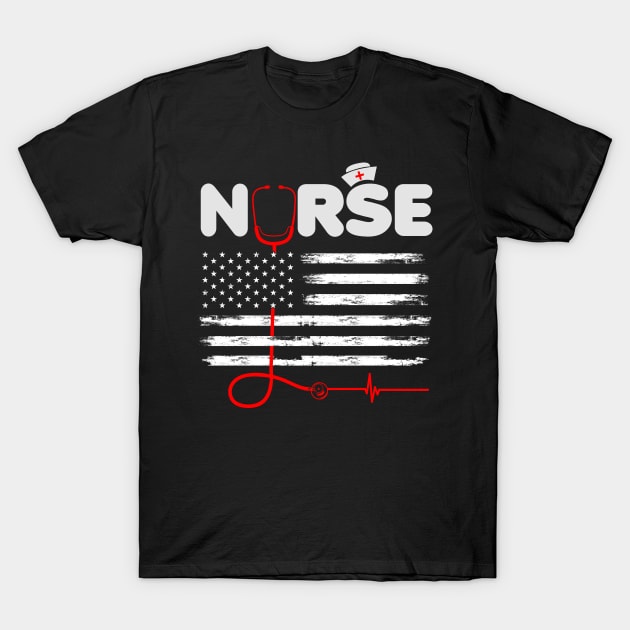 Patriotic Nurse American Flag 4th of July T-Shirt by FabulousDesigns